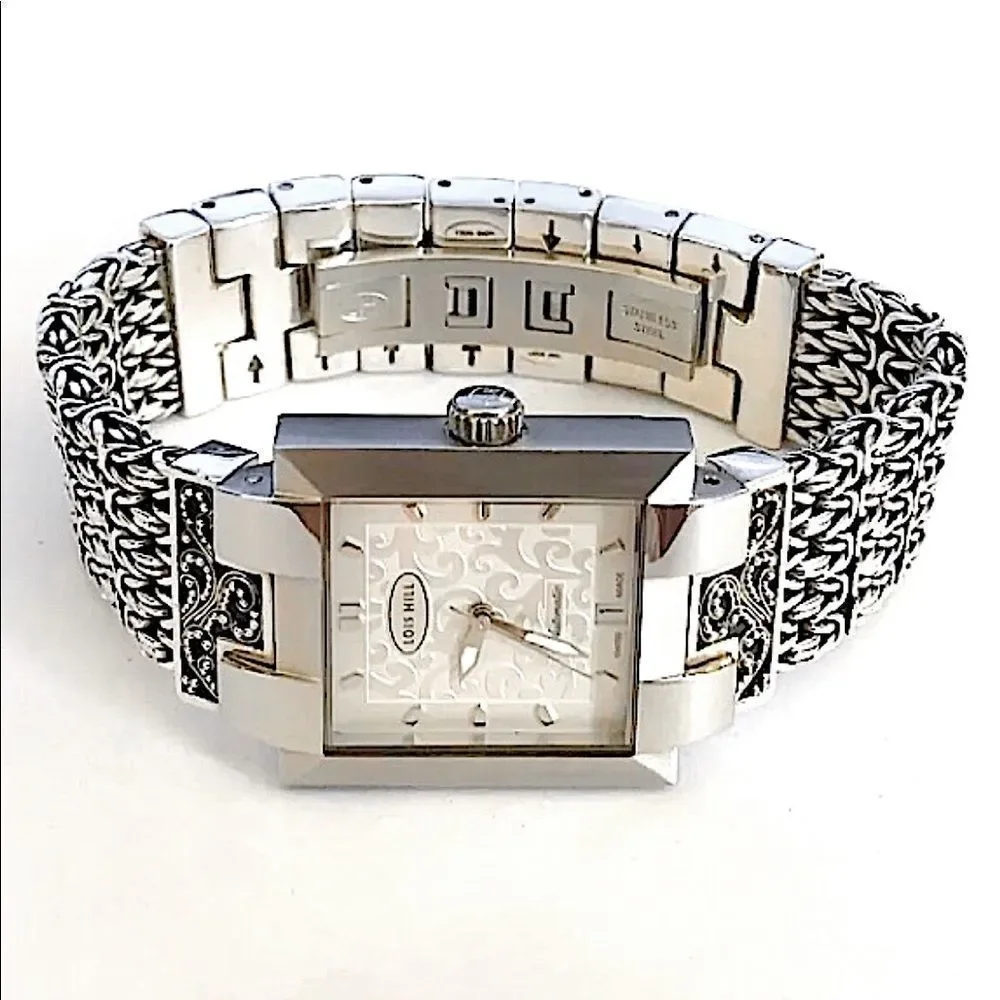 LOIS HILL Sterling Silver Bracelet Automatic Swiss Movement Watch NWOT - Picture 6 of 12